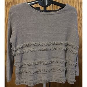J. Jill Womens Petite Small Brown Fringe Cotton Blend Crew Neck  Sweater